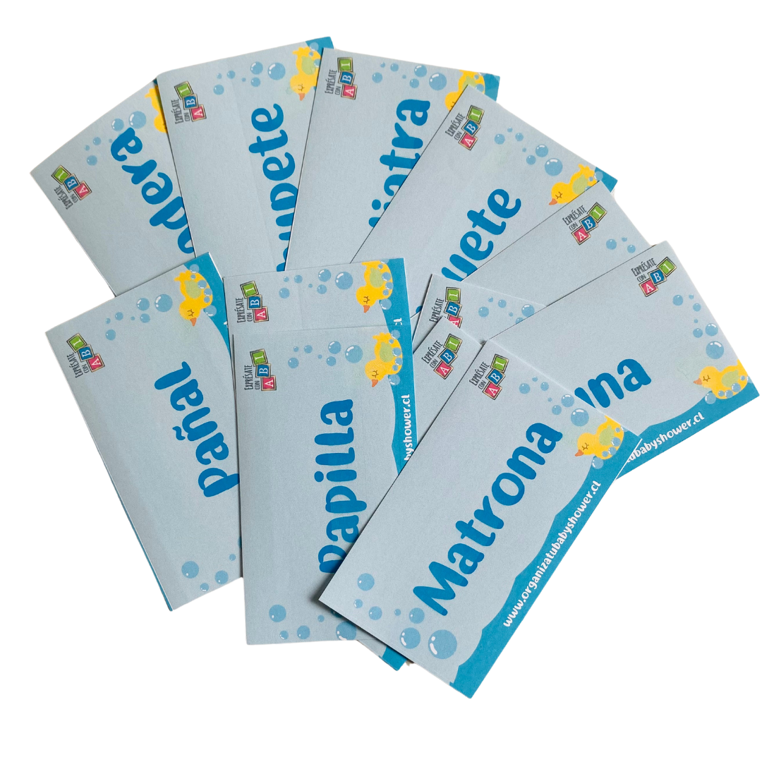 Juego Baby Shower Adivinando Quien Soy en el Mundo del Bebé Niño 12 personas