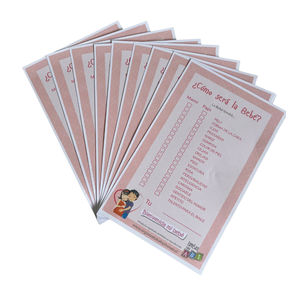 Juego Baby Shower ¿Cómo será el bebé? Niña 12 personas