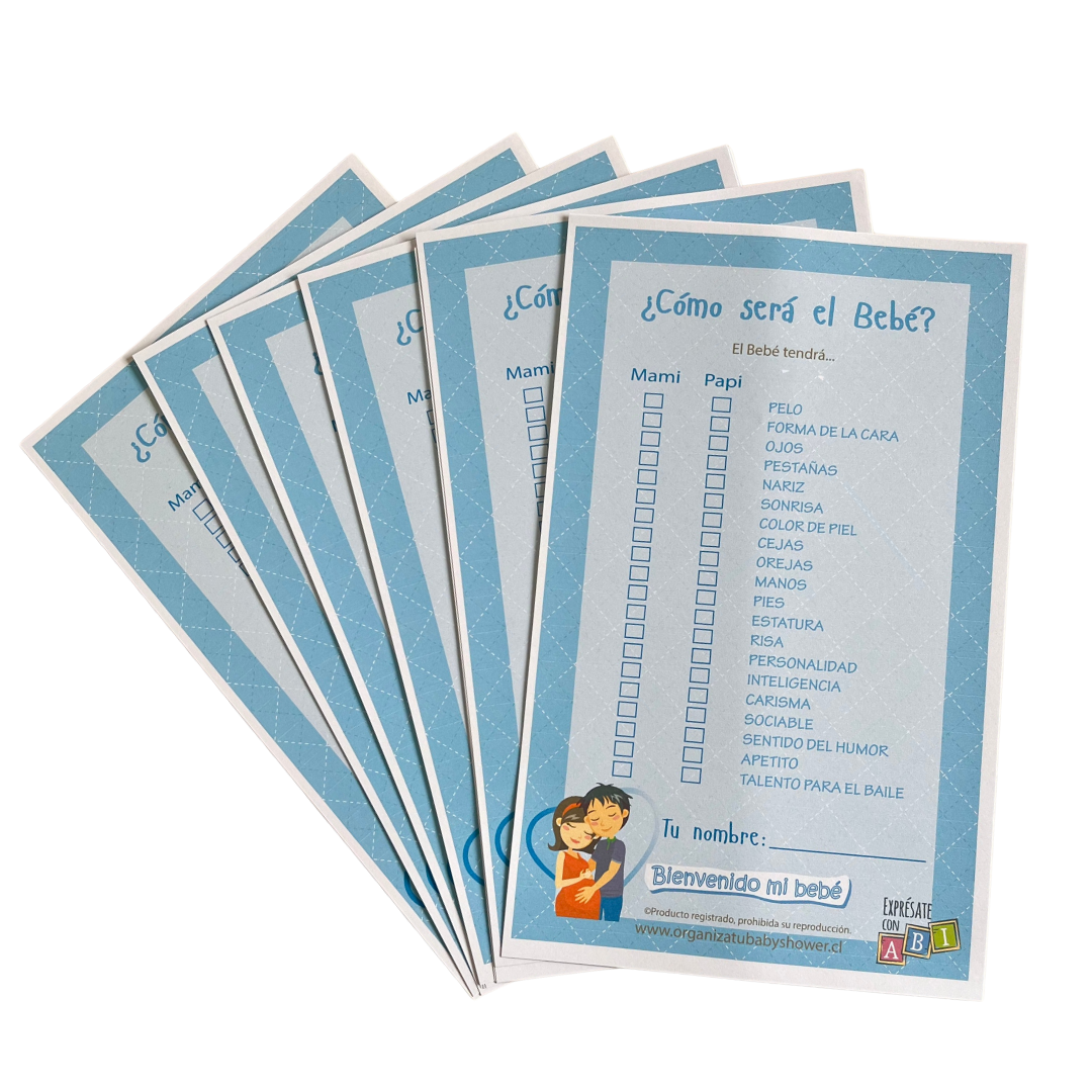 Juego Baby Shower ¿Cómo será el Bebé? Niño 12 personas