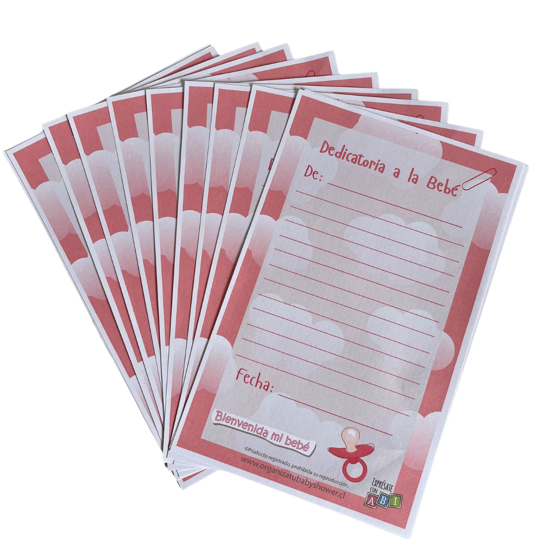 Juego Baby Shower Dedicatoria a la Bebé Niña 12 personas