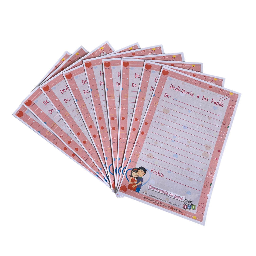 Juego Baby Shower Dedicatoria a los Papás Niña 12 personas