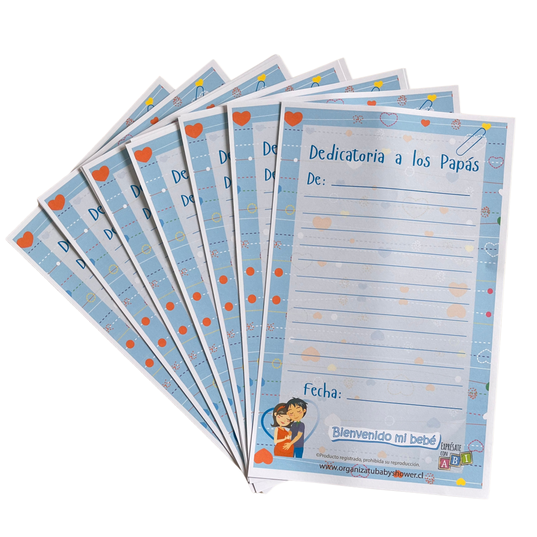 Juego Baby Shower Dedicatoria a los Papás Niño 12 personas