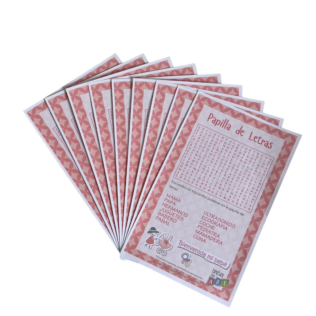 Juego Baby Shower Papilla de Letras Niña 12 personas