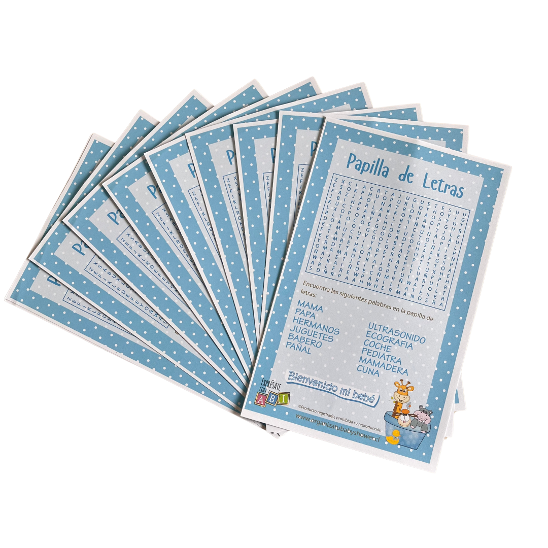 Juego Baby Shower Papilla de Letras Niño 12 personas