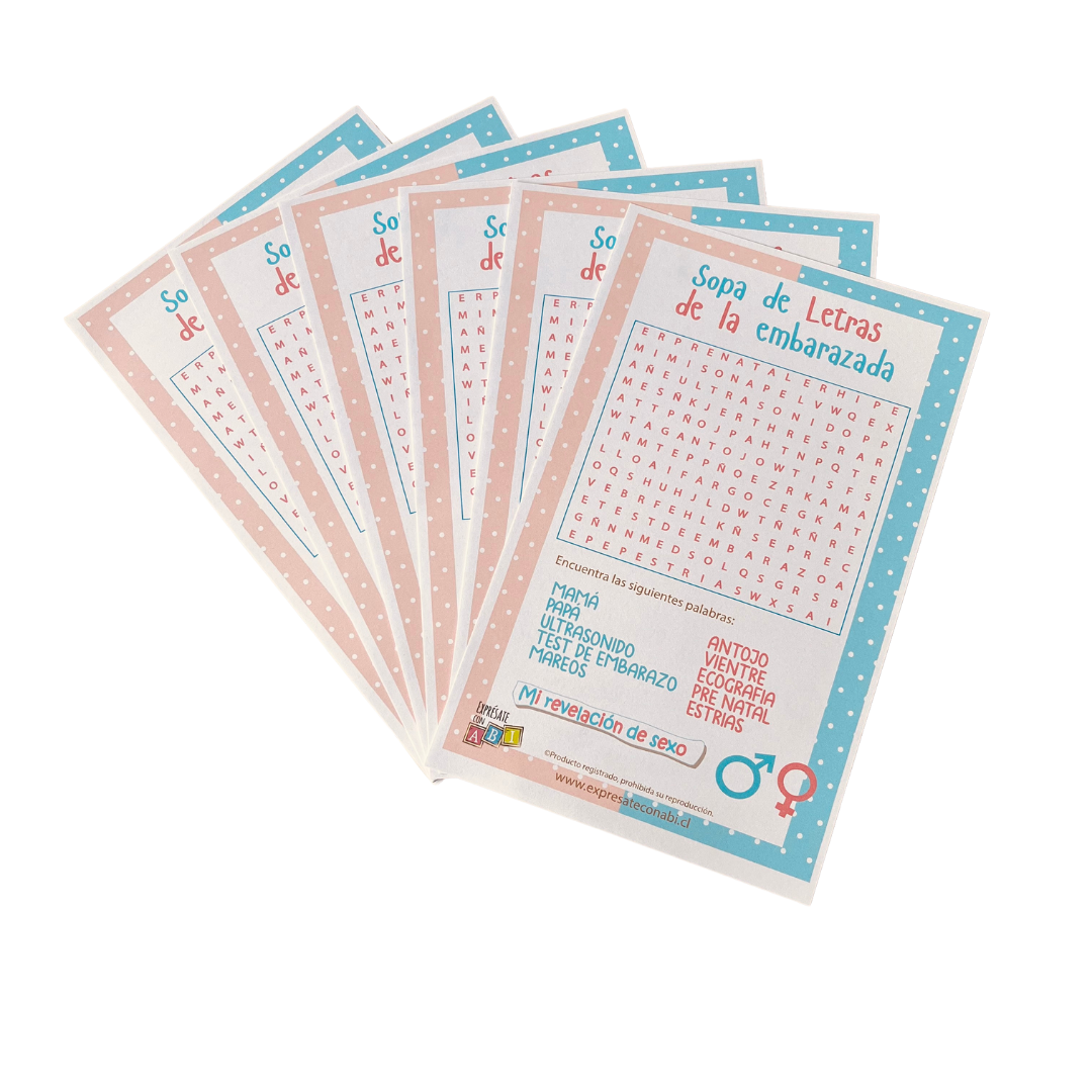 Juego para Revelación de Género Sexo Sopa de Letras 12 Personas