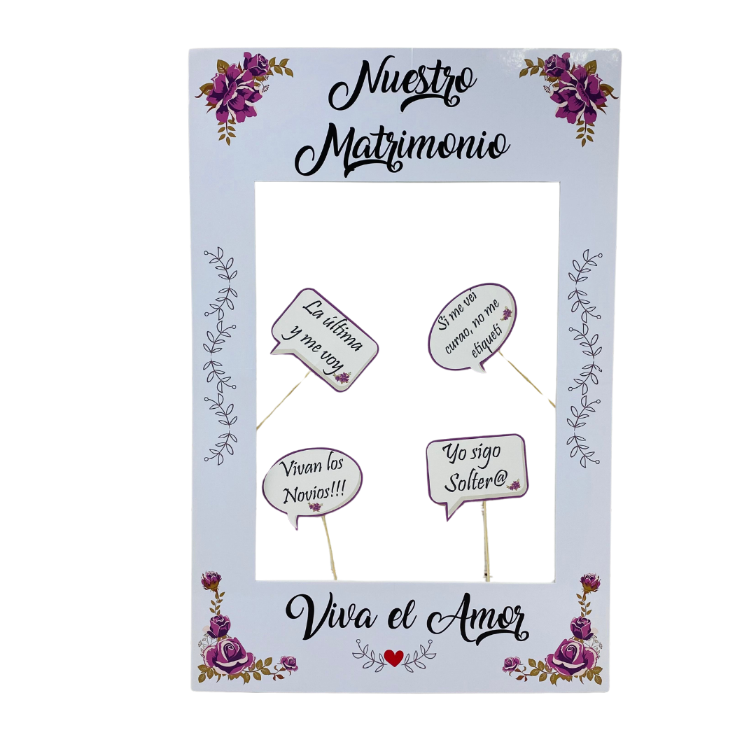 Marco Selfie Viva el Amor, Blanco Flores Moradas