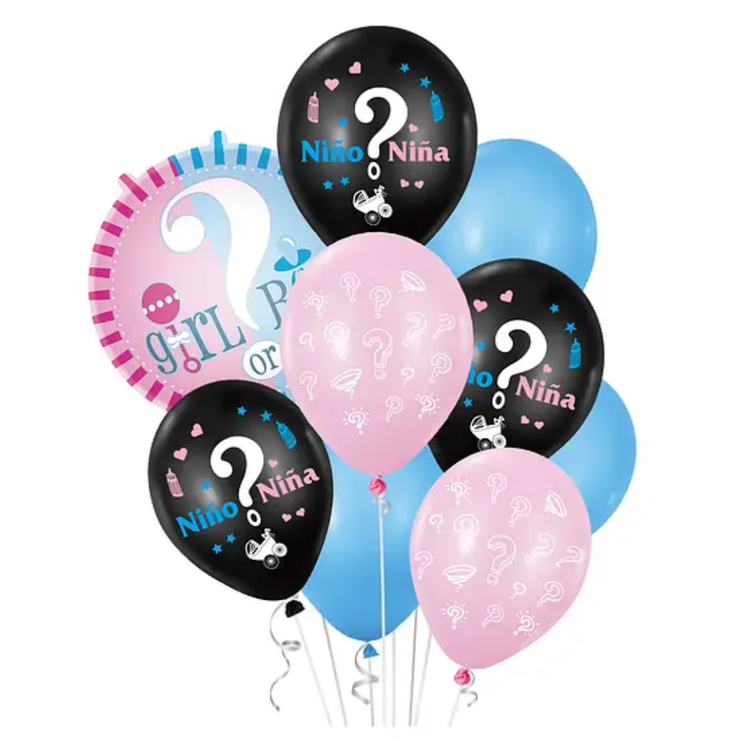 Set globos de látex Revelación de género 9pcs