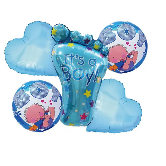 Set globos metálicos baby shower azul 5pcs