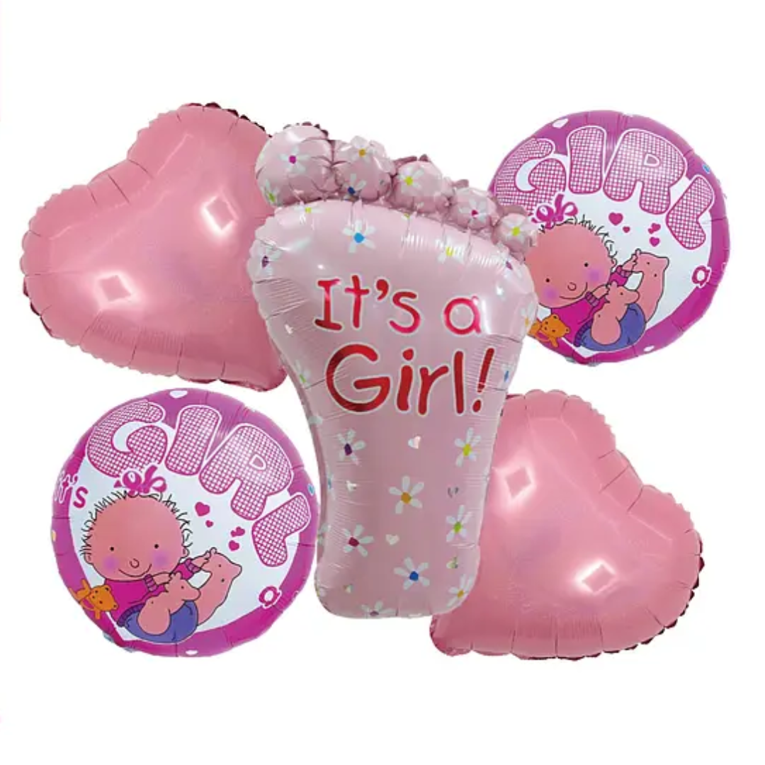 Set globos metálicos baby shower rosado 5pcs