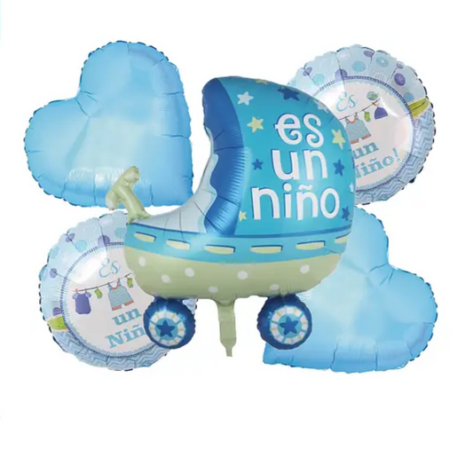 Set globos metálicos baby shower azul 5pcs